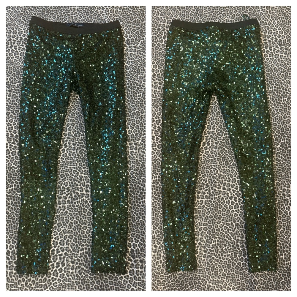 French Connection Green Sequin Lined Leggings Pan… - image 4